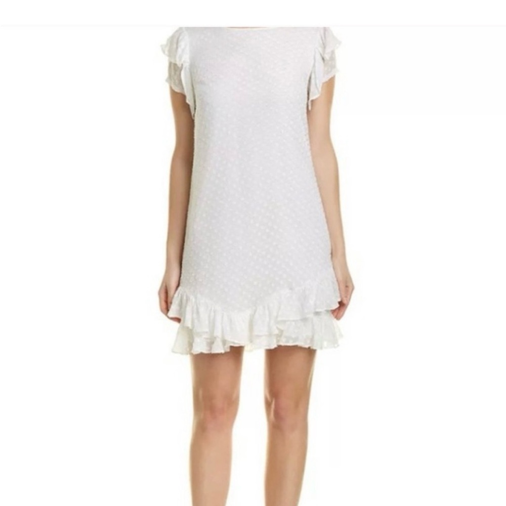 Sail to Sable Swiss Dot Silk Dress Size 2 Ivory Ruffled Shift Dress, Bridal